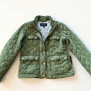 J. Crew Olive Quilted Jacket with Brass Accents